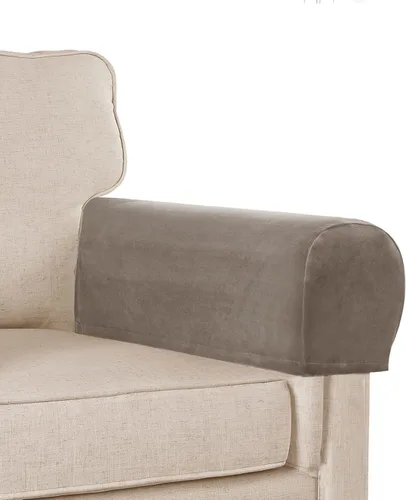 Miniatura 13 de Juego de 4 fundas para reposabrazos de sofá, de terciopelo afelpado, antideslizantes, para sofá, silla y sillón reclinable, color blanco roto