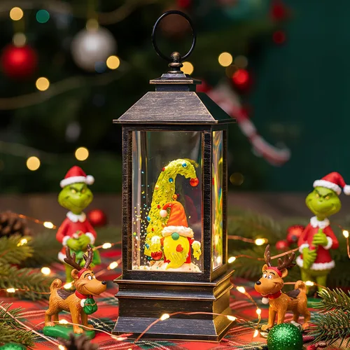 Gnomos de Navidad de 10 pulgadas, linterna de globo de nieve iluminada, caprichoso árbol de Navidad y elfo escandinavo, linterna de agua musical de
