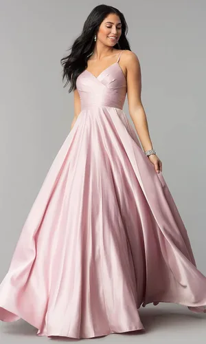 Miniatura 3 de TIRAS Vestidos de fiesta con cuello en V para mujer, vestido largo de fiesta de satén fruncido, vestido de noche con bolsillos CM139