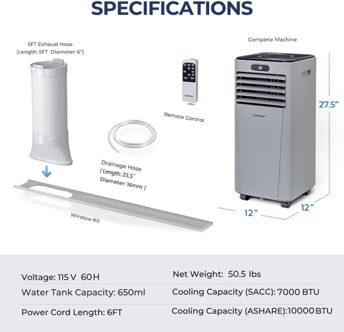 Miniatura 6 de COSTWAY - Aire acondicionado portátil, enfriador de aire de 10000 BTU con modo de secado/ventilador/reposo, 2 velocidades, función de temporizador