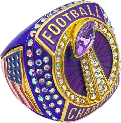 Anillos deportivos con descuento, ANILLO DE CAMPEÓN DE FÚTBOL AMERICANO — Premio del jugador, colores surtidos y piedras preciosas