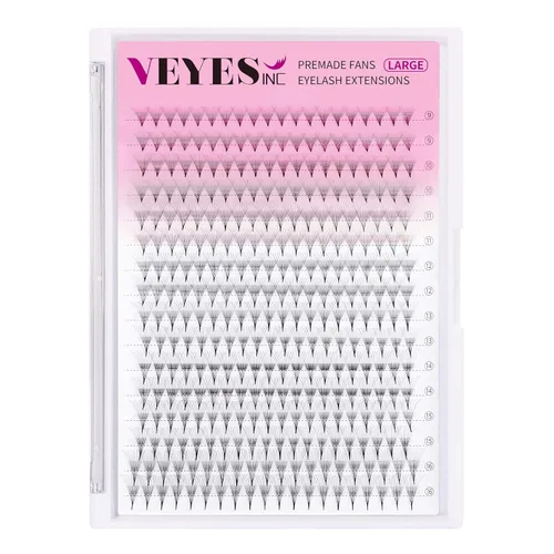 VEYES INC Extensiones de pestañas postizas en abanico 3D-24D C/D rizo natural y volumen mixto, suministros de pestañas profesionales, negro mate 10D