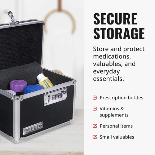 Miniatura 4 de Vaultz Caja de Seguridad para Medicamentos con Cerradura - 5 x 7 x 5 Pulgadas - Caja Fuerte Segura con Cerradura de Combinación - Ideal para Negro
