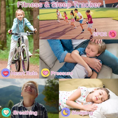 Miniatura 6 de Relojes inteligentes para niños con rastreador de fitness, modo deportivo impermeable IP68, dial de ritmo cardíaco, monitor de sueño, podómetro, Rosa