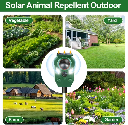 Miniatura 7 de Repelente ultrasónico de animales para exteriores, repelente y disuasorio de gatos con sensor PIR y luz intermitente, repelente de ciervos