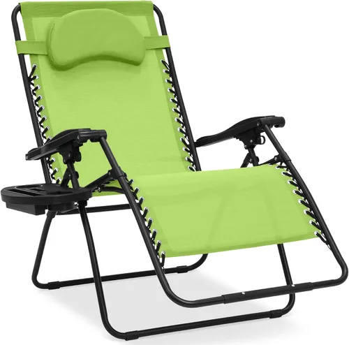 Miniatura 21 de Best Choice Products Silla de gravedad cero de gran tamaño, plegable para patio al aire libre, reclinable, con soporte para tazas, bandeja de Verde