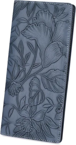 Miniatura 15 de FALAN MULE Cartera delgada ultrafina para mujer, de cuero plegable, bloqueo RFID, tarjetero de diseño, Negro