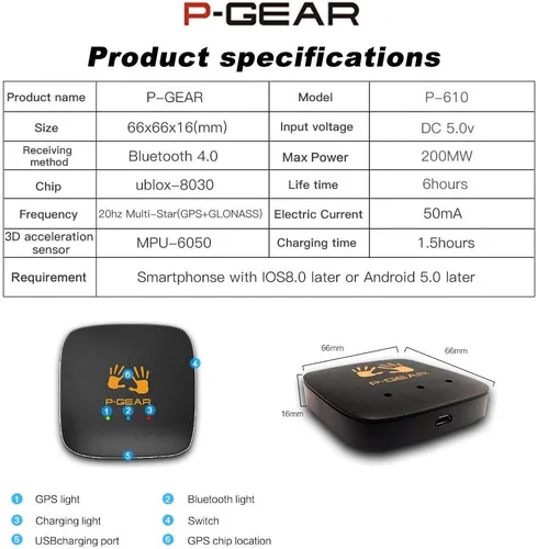 PGEAR - Caja de medidor de rendimiento basado en GPS P610 de 20 Hz con aplicación móvil, temporizador para auto y medidor de arrastre, acelerómetro