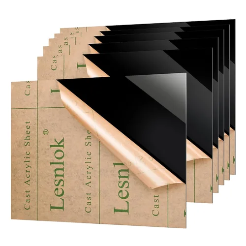 Lesnlok 3x3 Hoja de Acrílico Negro de 1/8 Pulgada de Grosor 3mm 8 Piezas Hoja de Plexiglás Negro, Adecuada para Pintura, Manualidades, Proyectos de