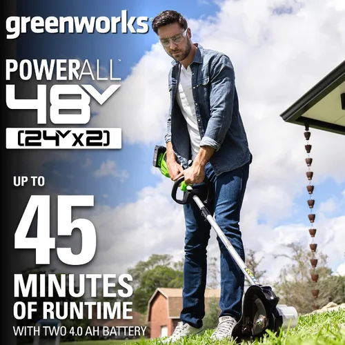 Miniatura 6 de Greenworks - Desbrozadora sin escobillas de 48 V (24 V x 2), 8 pulgadas, (2) baterías de 4 Ah y cargador de doble puerto de 4 A incluido, ED48L4410