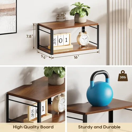 Miniatura 2 de Mesita de Noche Flotante Estante de Pared, Estante de Cabecera de Madera Mesita de Noche Montada en Pared Juego de 2, Mesa de Cabecera Flotante