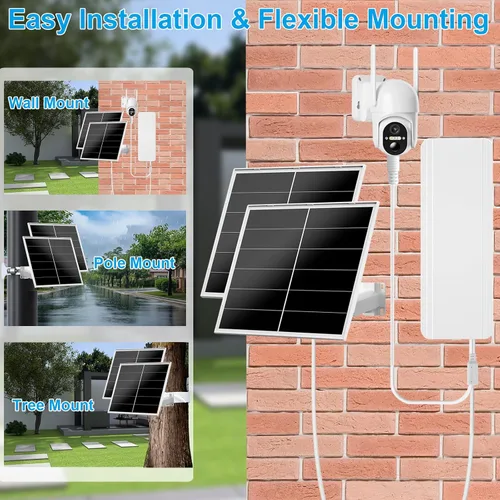 Miniatura 5 de Kit de panel solar de 40 W y batería de 24000 mAh para cámaras de seguridad PTZ, salida ajustable de 5 V/12 V, enchufes USB-C y CC, montaje de 360°