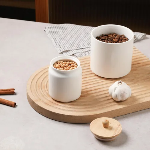 Miniatura 3 de Sweejar - Recipientes de cerámica para cocina, tarro de almacenamiento de alimentos de porcelana con tapa hermética de madera, recipiente