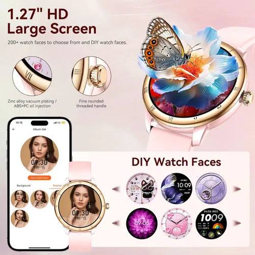 Miniatura 6 de Reloj inteligente para mujer, monitor de fitness HD de 1.27 pulgadas (respuesta/haz llamadas) con más de 110 modos deportivos/frecuencia