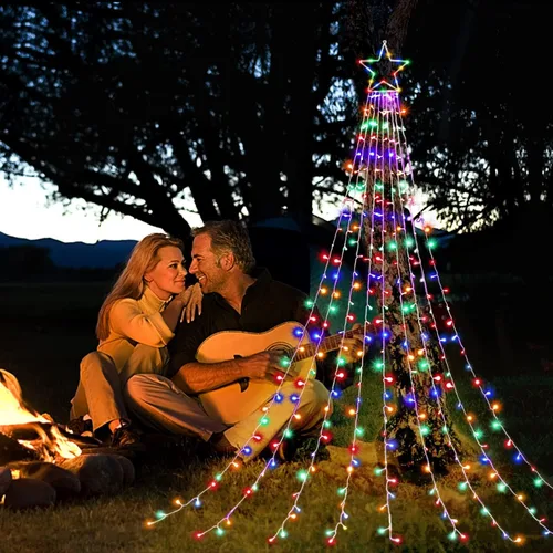 Miniatura 8 de DANLI - Decoraciones de Navidad, luces de cadena de Navidad para exteriores, 320 luces LED con estrella con temporizador