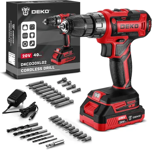 Taladro eléctrico inalámbrico: Deko Pro - Taladro inalámbrico de 20 V, juego de taladro eléctrico con batería y cargador, kit de atornillador de 20