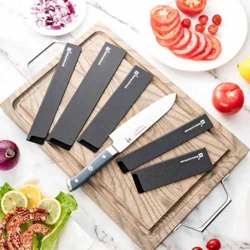 Miniatura 7 de Sensei - Juego de 8 protectores de cuchillos para cuchillos de cocina, forro de fieltro, protectores de cuchillas de plástico negro, duradero, a