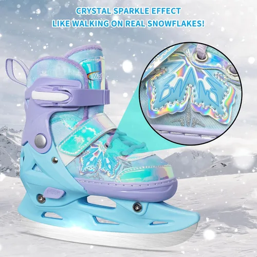 Miniatura 4 de Patines de hielo ajustables Nattork para niños - 4 tallas ajustables con cordones, patines de hockey con forro de felpa cálido, soporte de tobillo