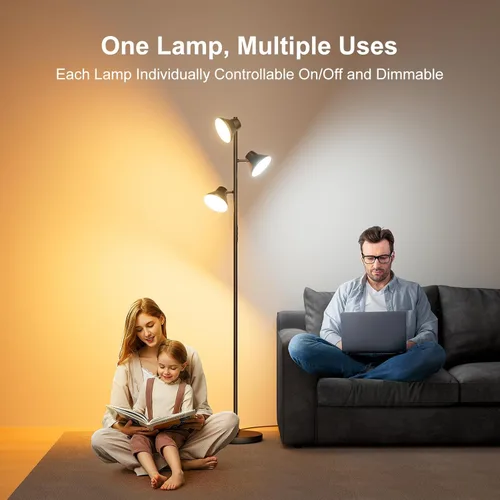 Miniatura 3 de SIBRILLE Lámpara de pie LED, lámpara de pie moderna de 36 W con control remoto y táctil, 4 temperaturas de color, lámpara de pie con 3 luces Negro