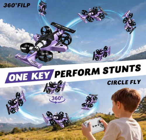 Miniatura 8 de Juguete de coche y avión volador a control remoto, juguetes para niños y niñas, dron helicóptero estilo jet con capacidad de giro de 360°, aviones