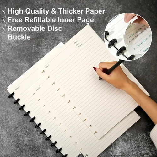 Miniatura 7 de Yoment Paquete de 2 Cuadernos con Encuadernación de Discos Recargables de 5 Materias 8.6" x 12" Diario Espiral Personalizable con Páginas Removibles