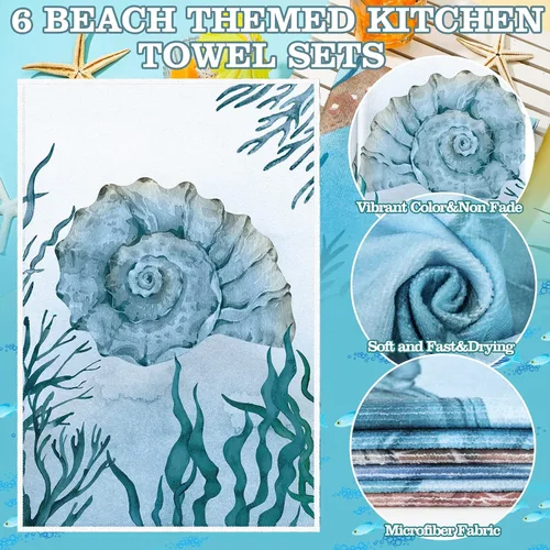 Miniatura 5 de Boyiee - Juego de 6 toallas de cocina de playa con temática marina, toallas de té náuticas con animales del mar, 60 x 40 centímetros, regalos