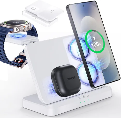 EGV Cargador inalámbrico para Samsung - Estación de carga inalámbrica 3 en 1 para Galaxy S25 Ultra S24 S23, Z Fold Flip 7/6, cargador de reloj