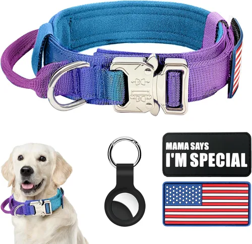 Miniatura 24 de Collar táctico militar para perro, nailon ajustable, hebilla de metal resistente con asa para entrenamiento, parches (verde, XL)