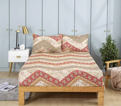 Miniatura 9 de DaDalogy Bedding - Sábana bajera ajustable con diseño floral botánico con funda de almohada, patrón de filigrana de cachemira cheurón bohemio
