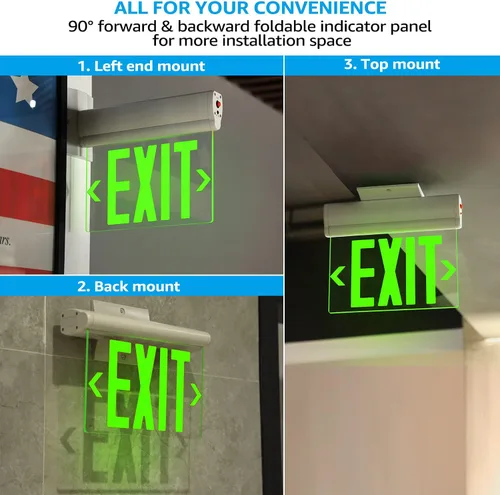 Miniatura 3 de LEONLITE Señal de salida de emergencia verde, UL 924, letrero de salida LED con borde iluminado, luces de salida cableadas con batería de respaldo