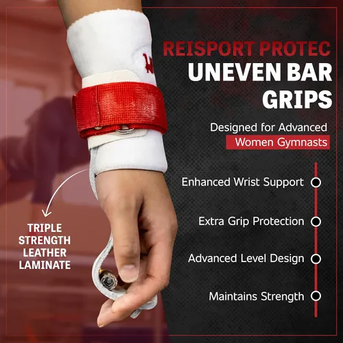 Miniatura 2 de Reisport Protec - Empuñaduras de gimnasia desiguales para mujer, agarres de cuero de triple resistencia para barras de gimnasia, equipo de gimnasia