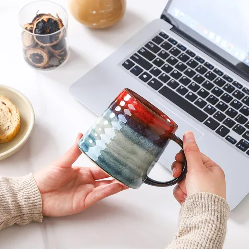 Miniatura 3 de Taza de café grande de cerámica, tazas de cerámica hechas a mano, tazas de té con mango grande para oficina y hogar, 15.5 onzas, aptas para Tinta
