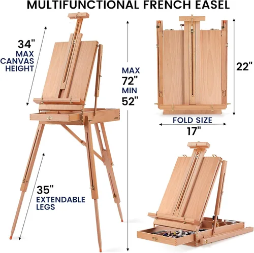 Miniatura 2 de Juego de 196 piezas de pintura de artista de lujo con caballete francés, 48 colores acrílicos y pinturas al óleo, pinturas de acuarela de 24