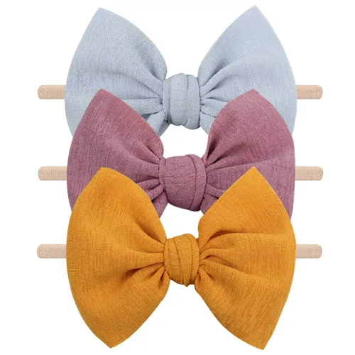 Miniatura 19 de YanJie 3 piezas de diademas suaves de nailon para bebés, niñas con lazo, diademas para el cabello, accesorios para el cabello para recién nacidos