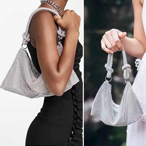 Miniatura 2 de TOPALL Bolso brillante con diamantes de imitación monederos plateados con diamantes para mujer para noche graduación bolsa de hobo Bling