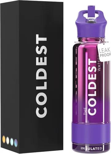Miniatura 81 de Coldest - Botella para agua con tapa que incluye pajilla, térmica y metálica (acero inoxidable), para hombres y mujeres, color morado