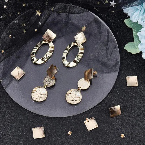 Miniatura 5 de Beebeecraft 20 unidades/caja de aretes chapados en oro de 18 quilates, aretes de rombo con lazo y 20 piezas de parte trasera de aretes para hacer