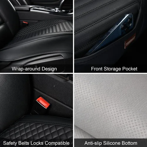 Miniatura 2 de TIEHESYT 1 funda de piel napa para automóvil, funda de asiento delantero inferior para automóvil, cojín de asiento sin respaldo, antideslizante