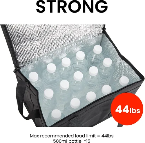 Miniatura 93 de NZ home Bolsa térmica XXL aislada y calentador de alimentos para entrega y compras de comestibles con parte superior con cremallera, color negro