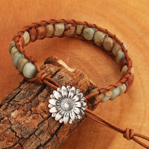 Miniatura 10 de Sedmart Pulseras de piedra hechas a mano para mujeres con piedras hippie de cuero, pulsera de cuentas curativas para mujeres y hombres