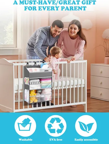 Miniatura 7 de Organizador de pañales colgante PHOTOONE para cuna – Organizador espacioso para guardería de bebé niña/niño para mesa de cambio, corralito/pared