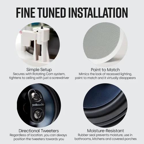 Miniatura 4 de Polk Audio RC6s - Altavoz estéreo en techo de 6.5 pulgadas Doble canal desde una sola ubicación Perfecto para colocación húmeda y húmeda