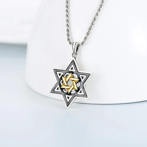 Miniatura 2 de PDTJMTG Collar de estrella de David de plata de ley para hombre