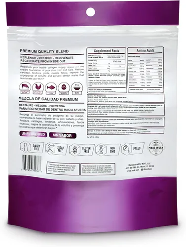 Miniatura 2 de MO4T - Polvo hidrolizado de colágeno múltiple - Proteína de colágeno, péptidos de colágeno tipo 1,2,3,5,10, sin azúcar, (1 libra) cabello, piel