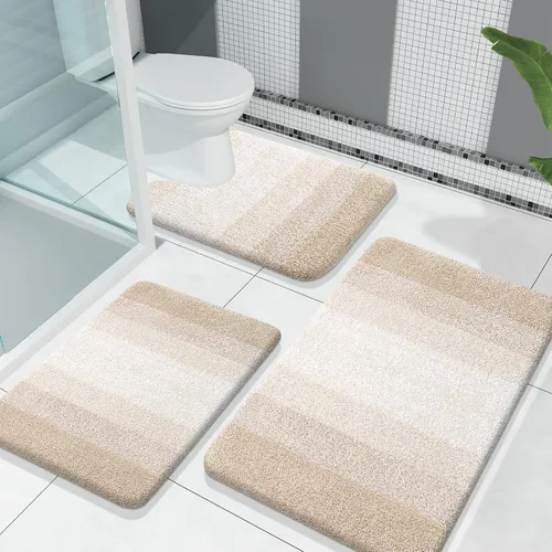 Miniatura 42 de OLANLY Juego de alfombras de baño de 3 piezas, alfombras de baño de microfibra suave y absorbente y alfombra de inodoro de contorno en forma de U