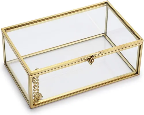 Hipiwe Caja de recuerdo de cristal vintage caja organizadora de joyas rectangular caja con tapa para tocador decoración del hogar caja decorativa