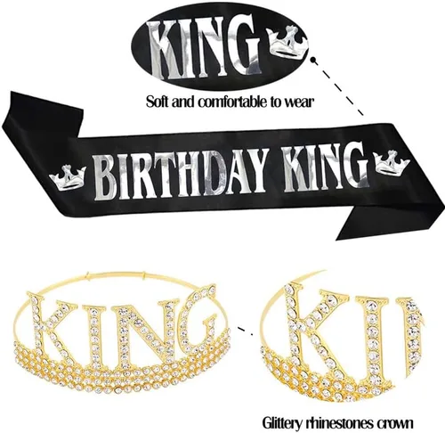 Miniatura 2 de Tiara para cumpleaños de hombres, juego de banda y corona de rey de cumpleaños para hombres, recuerdos de fiesta de cumpleaños