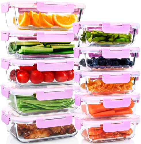 Miniatura 6 de UMEIED - Paquete de 10 recipientes de vidrio para almacenamiento de alimentos con tapas, recipientes herméticos sin fugas para comidas preparadas