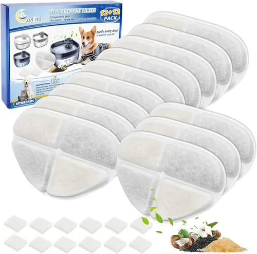 Paquete de 12 filtros y 12 esponjas de bomba de agua para perros, compatible con fuente de perro FEELNEEDY de 7L/1.8 galones (FN-W05), 12+12 filtros