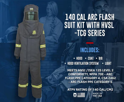 Miniatura 2 de Oberon Kit de traje Arc Flash - 140 Cal - Incluye capucha, abrigo, babero, sistema de ventilación y luz - Serie TCG